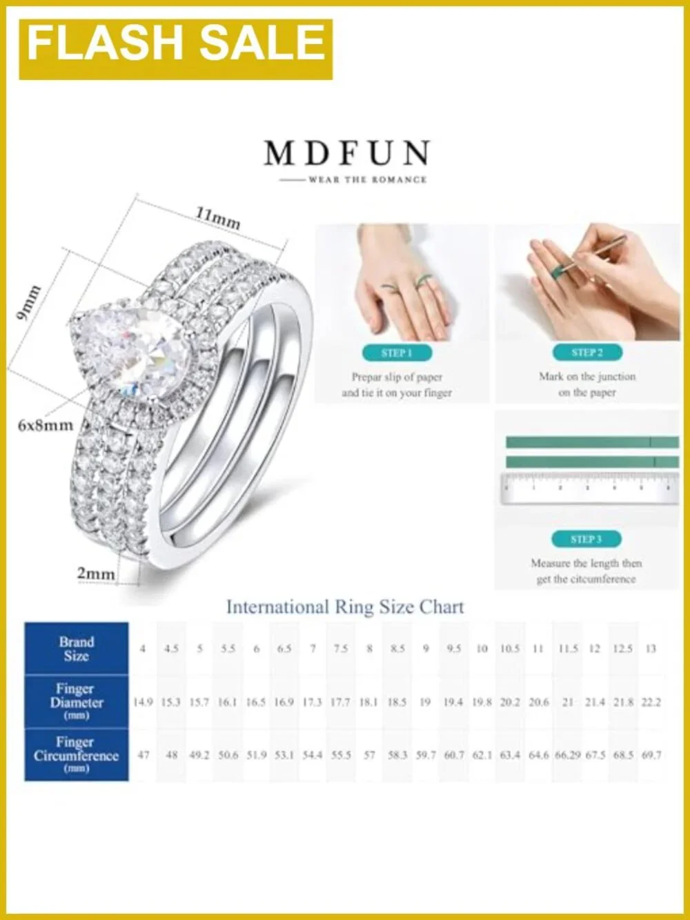 18K White Gold Plated Halo CZ 3-in-1 Bridal Ring Set Wedding Engagement